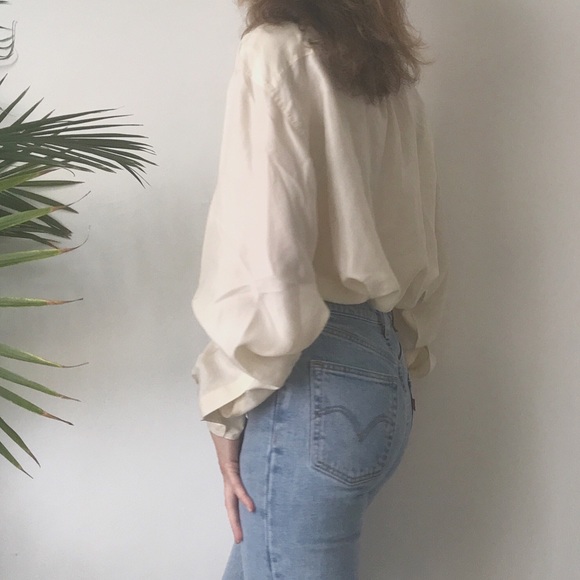 Vintage • 100% Silk Cream Button Down Blouse - Picture 2 of 5
